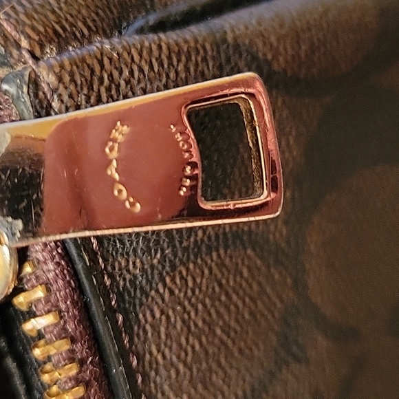 Coach set, mini bag & wristlet, saffiano leather, dark brn & blk signature C - Picture 12 of 14